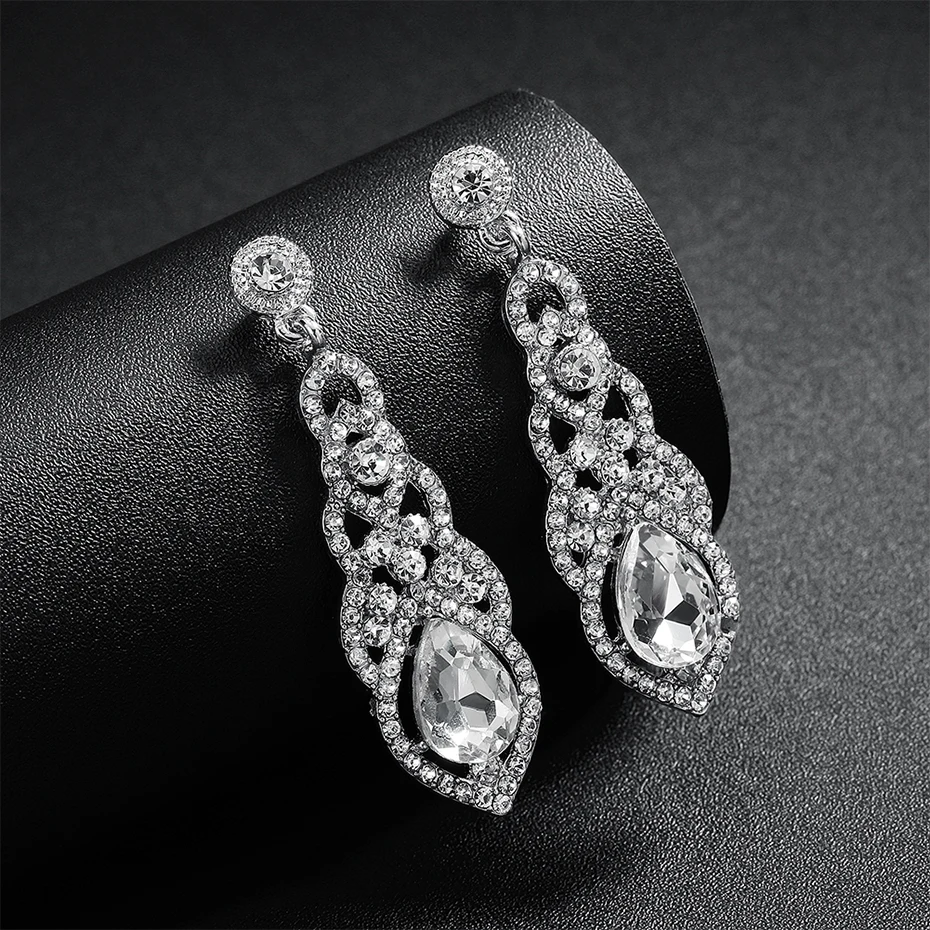 QYY Fashion Austrian Crystal Wedding Water Drop Earrings for Bride Bridesmaids Alloy Bridal Party Earrings