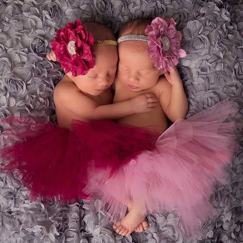 Twin Tutus Newborn Twin Tutu Skirt Baby Twin Tutus and Headband Set Newborn Twin Photography Prop Costume TS046