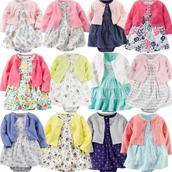 Infant Baby Girls Clothing 2024 Spring Baby Girl Dress Long sleeves Coat+Short SLeeve Bodysuit Dress 2PCS Baby Girl Clothes sets