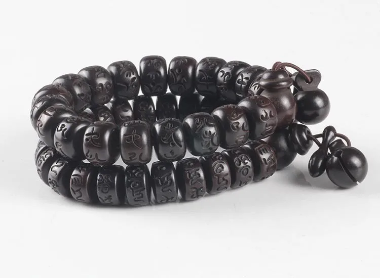 Natural Peach Wood Buddha beads bracelet hand carved Tibetan Buddhist male bracelet Meditation Men wrist wooden bracelet