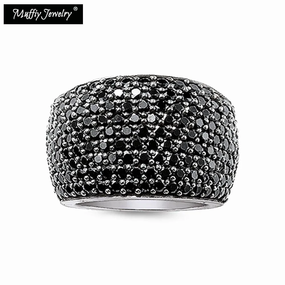 

Cocktail Ring Black CZ Pave 925 Sterling Silver 9 Rows Black Zirconia Europe Styling Fine Jewerly Classic Gift For Man Woman