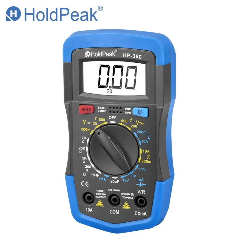 HoldPeak HP-36C Mini multimetr cyfrowy profesjonalny multimetr AC/DC instrukcja zakres cyfrowy miernik hFE Tester przenośny Instrument