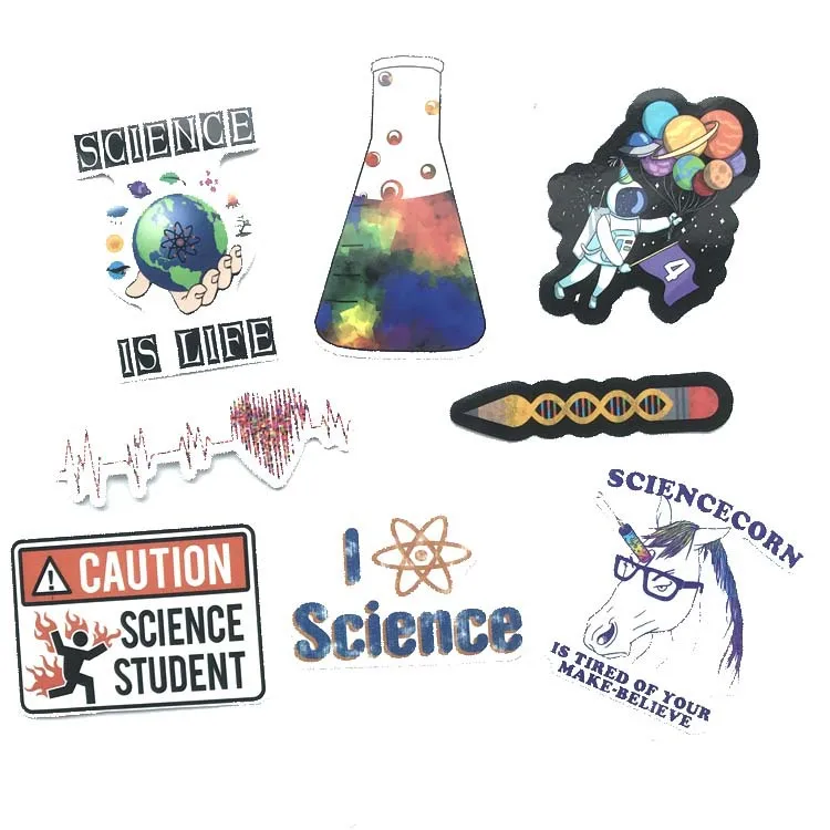 50 Pcs Science Chemistry Lab Astronaut Stickers Blockchain Code Brain Scientists Funny Stickers For Child Gift Decor Luggage