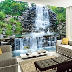 Custom 3D Photo Wallpaper Natural Mural Waterfalls Pastoral Style 3D Non-woven Straw Paper Wall Papers Living Room Sofa Backdrop