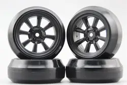 4 pz RC 1/10 Drift Disco Pneumatico della gomma della Rotella Rim W8S3NK 3mm offset (Materiale Nero) Adatto Per 1:10 Auto Drift