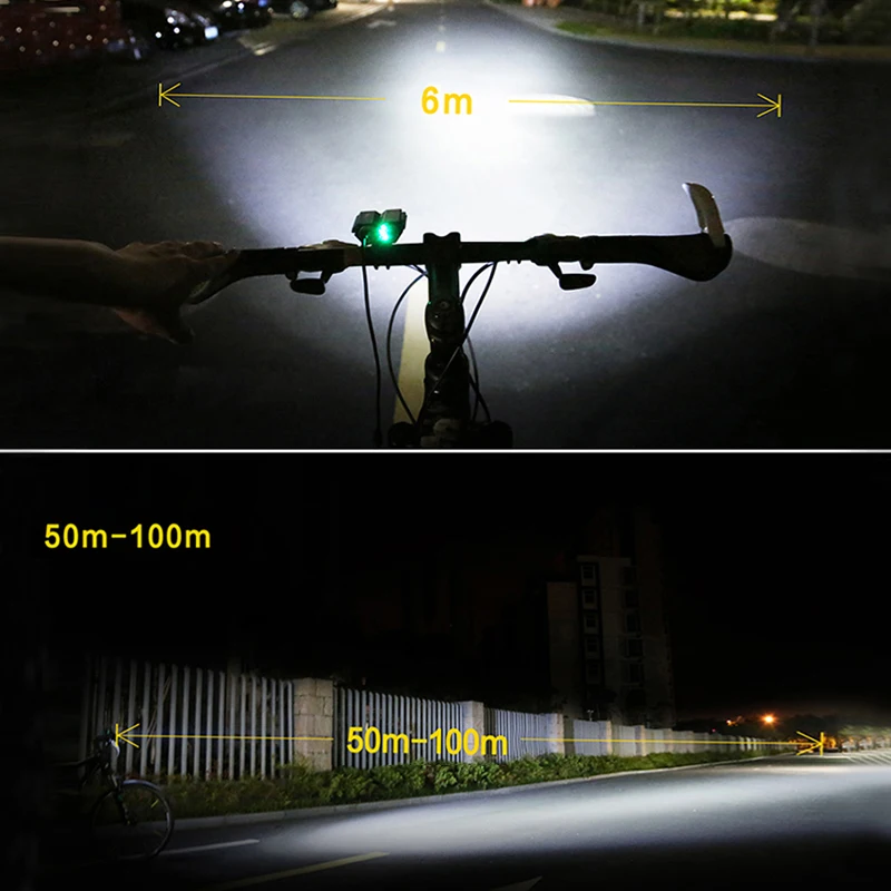 Aluminum Bicycle Headlamp 6000Lm 2xLED Bike Light Headlight +Rechargeable Battery Pack+Charger+Red Taillight