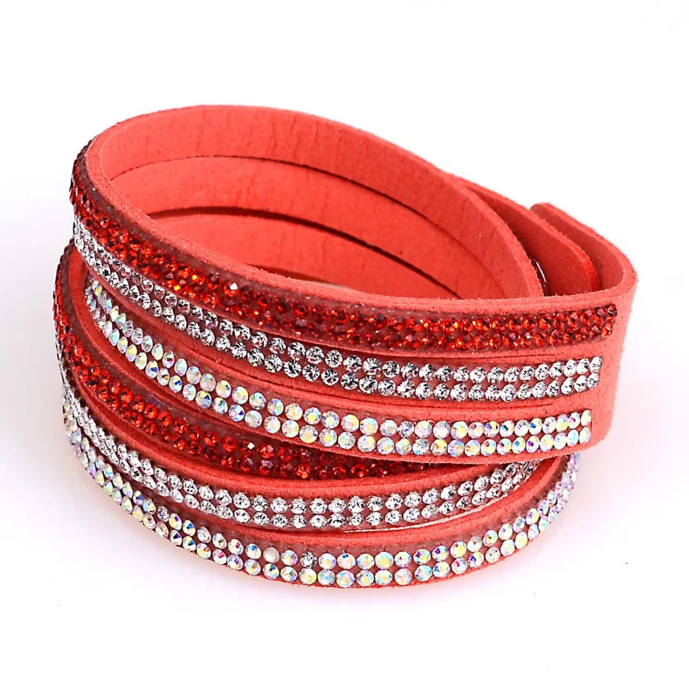 Miasol Double Wrap Velvet Leather 3 Rows Straps Full Pave Crystal Bilingbling Women Girls Bracelets Party Jewelry Gifts