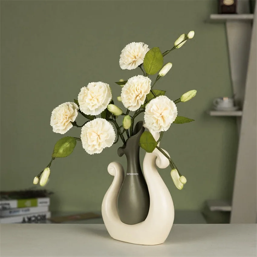 Modern Europe Simple Ceramic Flower Vase Ornament Dried Carnation Flower Living Room Home Furnishing Decoration Y-4/309