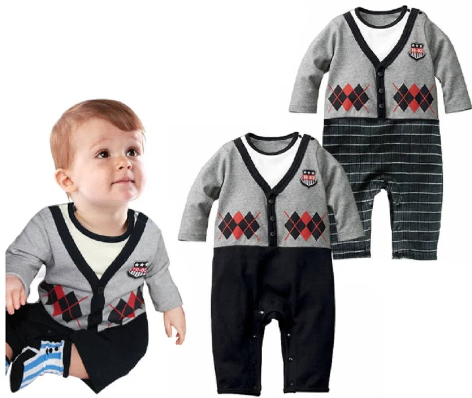 Long Sleeve Baby Rompers Striped Gray Black Baby Boy Clothes Spring Autumn Fashion Jumpsuit Cotton 0-2 Years Children clothing