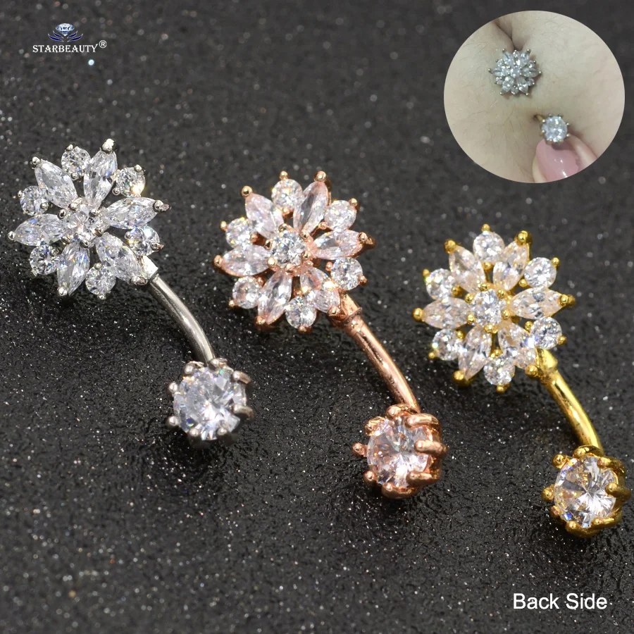 Starbeauty 1Pc 14G Crystal Snowflake Belly Button Piercing Belly Ring Earring Surgical Steel Navel Jewelry