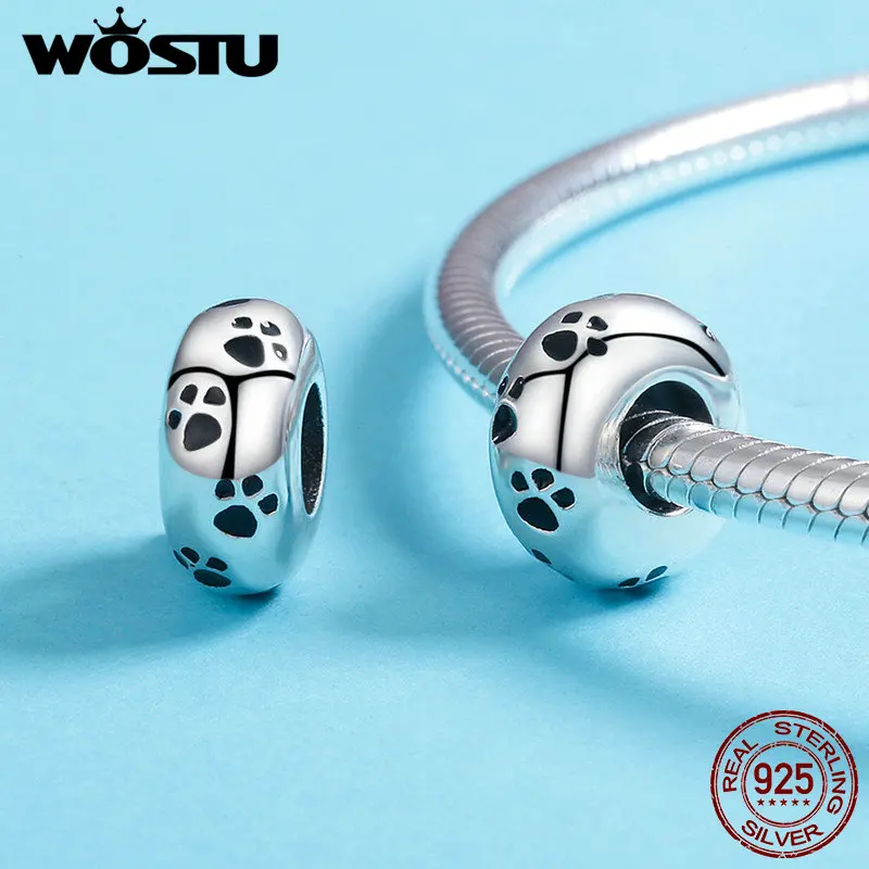WOSTU Real 925 Sterling Silver Pet Dog Footprint Spacer Stopper Beads fit Wostu Original Charm Bracelet Jewelry Gift CQC594 image 4