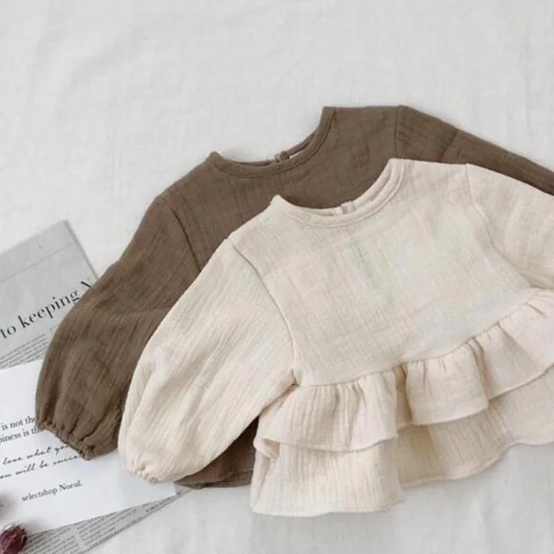 Brand Boys Blouse New 2021 Spring Autumn Japan & korean Style Toddler Baby Girl Boys Blouse Ruffles Sweet Children Linen Clothes