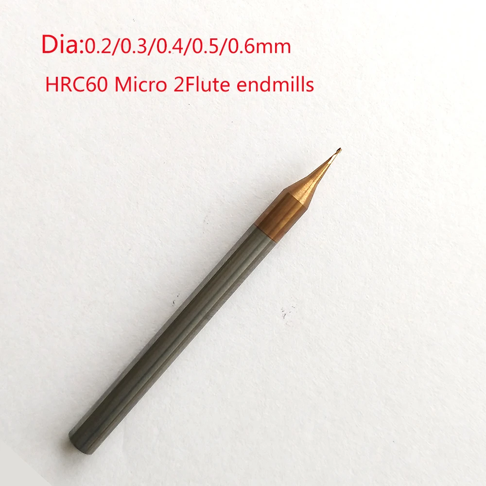 

0.2/0.3/0.4/0.5/0.6mm HRC60 2 Flute Carbide Micro Flat Endmills Spiral Bit Milling CNC Router Bits