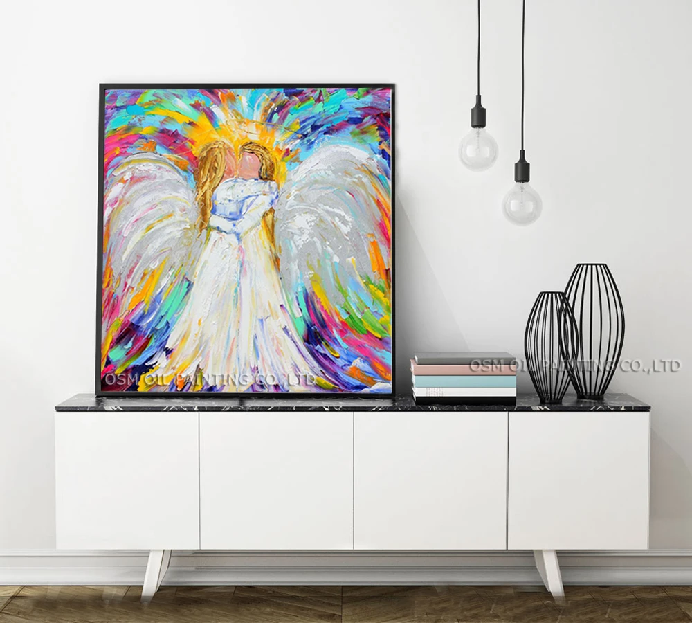 

Excellent Artist Pure Hand-painted High Quality Modern Abstract Angel Oil Painting on Canvas Rich Colors Canvas Knife Painting