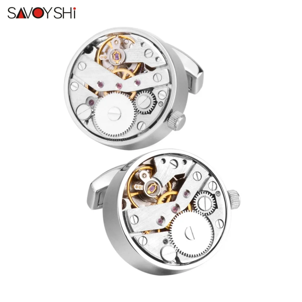 SAVOYSHI Mechanical Watch Movement Cufflinks for Mens Shirt Cuff Buttons Moving Gears Cuff Links Designer Brand Jewelry Gift