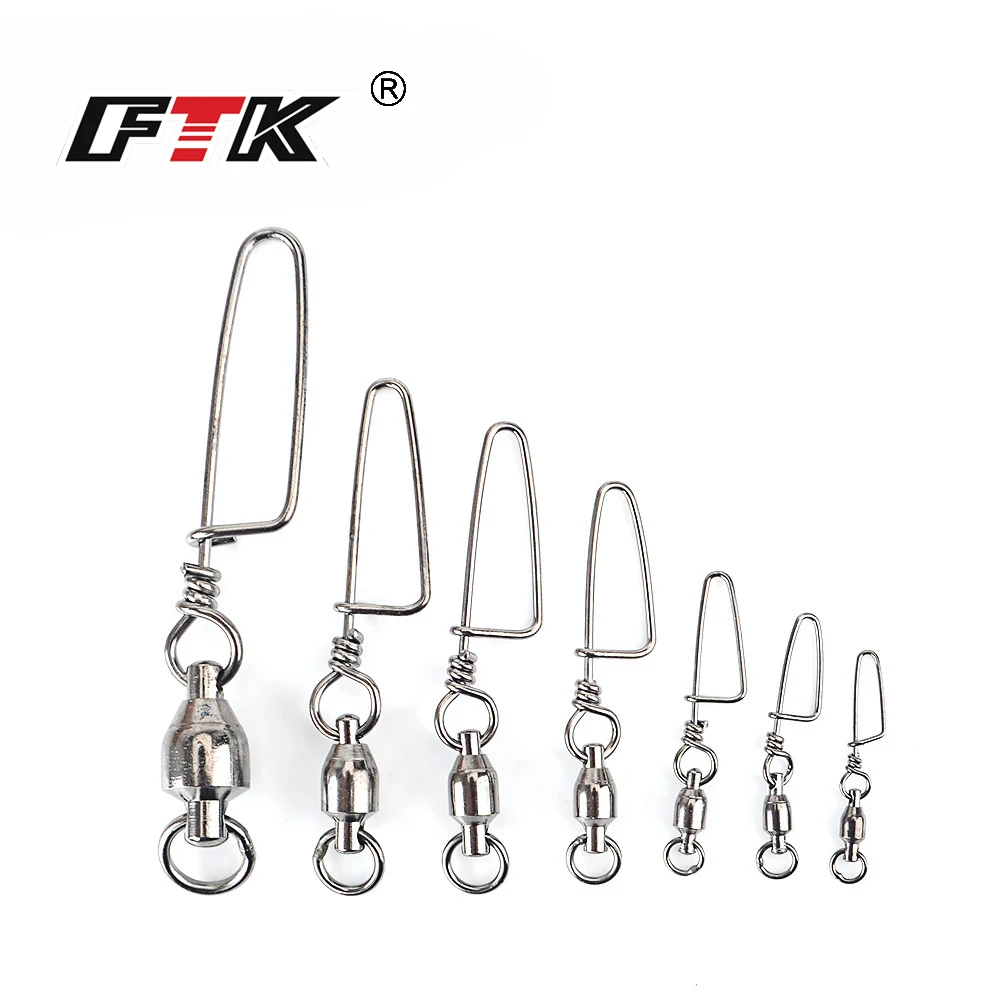 FTK 1 Pack 1#-10# Ball Bearing Fishing Swivel With Coast Look Snap Fishing Hook Lure Connector Terminal Fishing Tackle