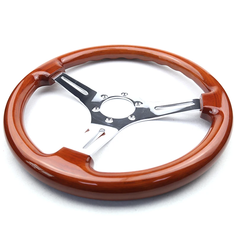 Universal Classic 350mm 14inch Car Wooden Grain Steering Wheel Wooden Steering-Wheel with Chrome Spoke