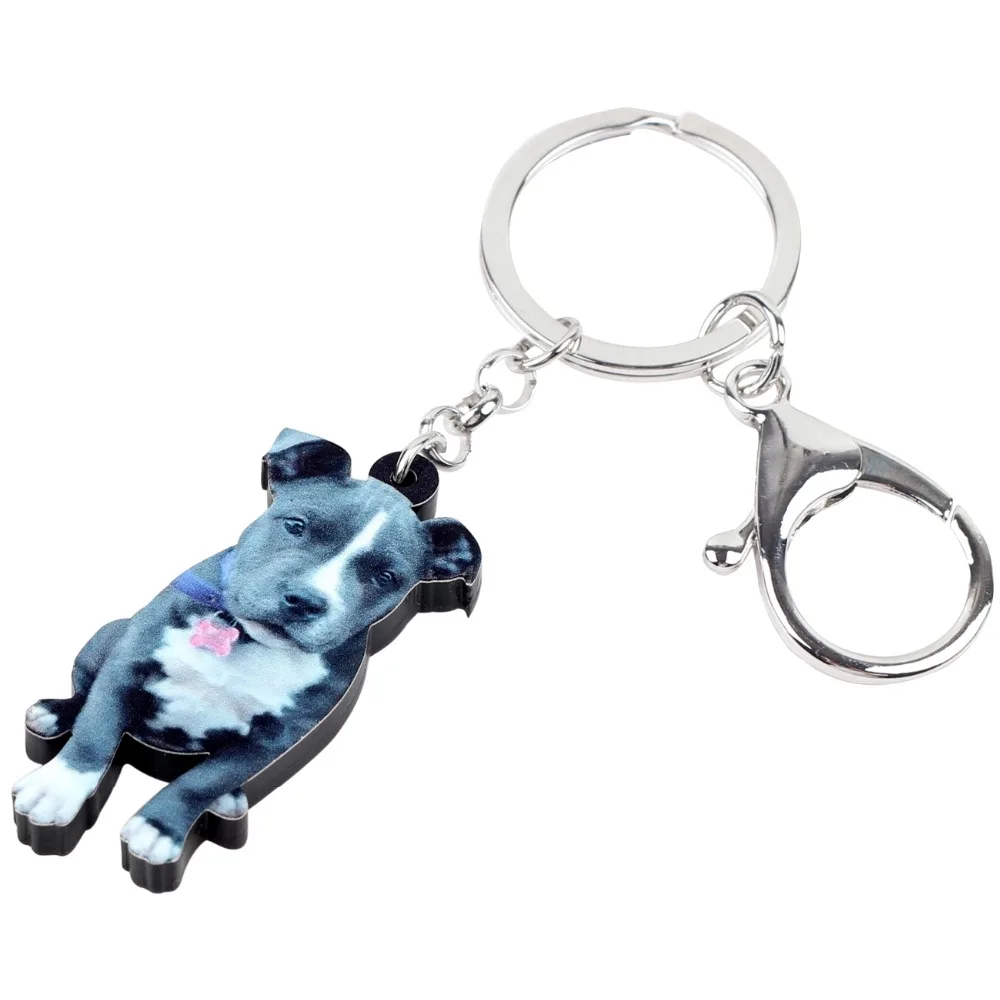 Bonsny Acrylic Staffordshire Bull Terrier Dog Key Chains Keychain Rings Novelty Animal Jewelry For Women Girl Kid Handbag Charms