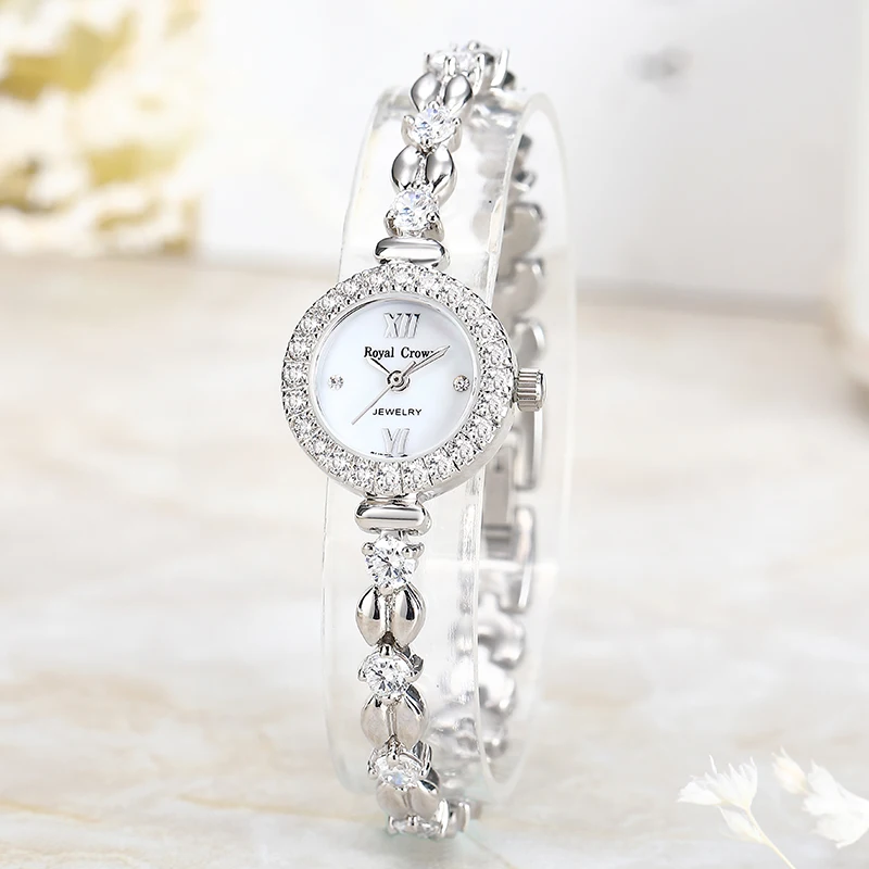 Mini Small Lady Women's Watch Fine Clock Fashion Hours Mother-of-pearl Bracelet Rhinestone Crystal Girl's Gift Royal Crown Box