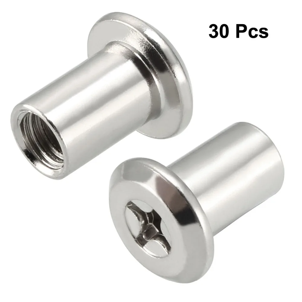 Uxcell 30 sztuk/partia M6x12mm okucia meblowe nit Phillips Head Hex gniazdo z łbem wkładka nakrętka śruba Post niklowane żelazo