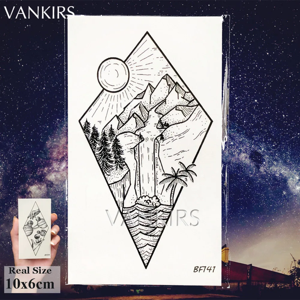 VANKIRS Little Line Geometric Fake Tattoo Sticker Women Sexy Moon Tattoos Temporary Triangle Waterproof Tatoos Body Arm Clavicle