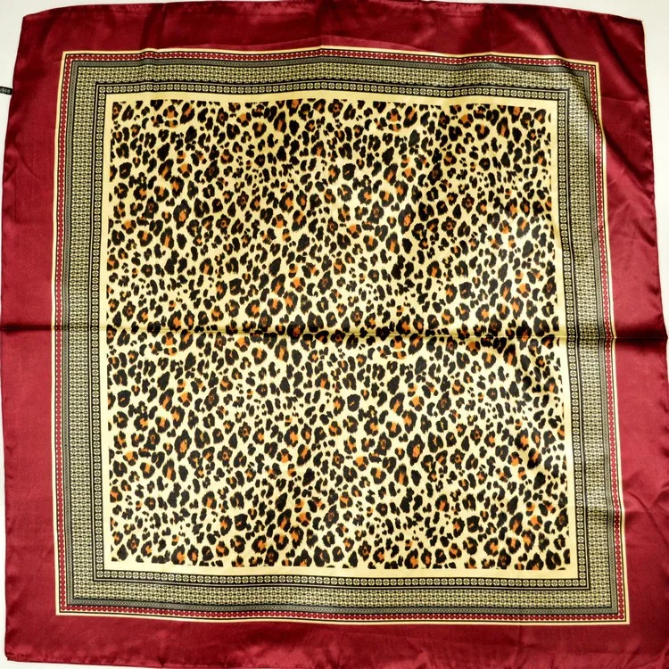 Hot Sale Ladies Wine Red Leopard Print Thin Silk Scarf Fashion