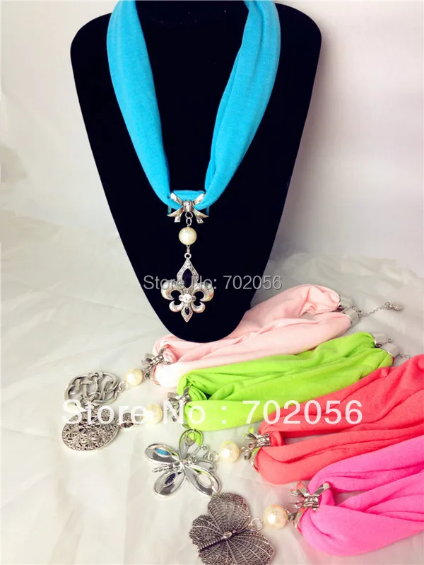 Scarf jewelry Pendant necklace Fashion womens Soft scarves Jewellery Mix design Mix Colors