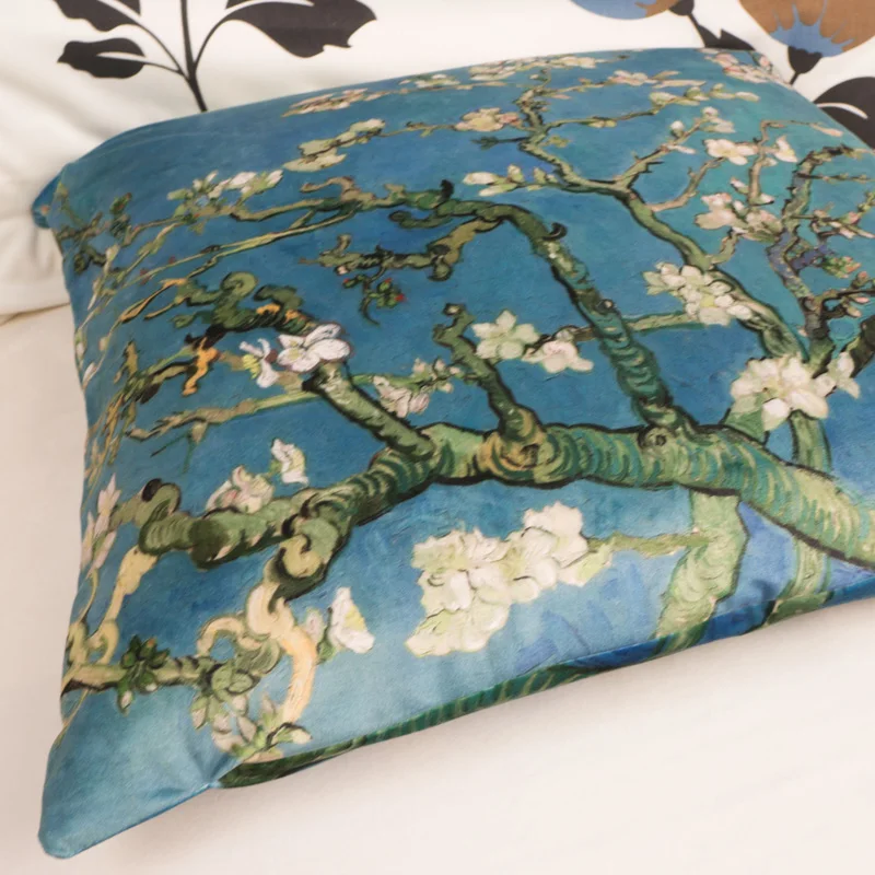 Van Gogh Almond Blossom Velvet Cushion Cover, Sofa Pillow Cover, Car Chair Cushion Case, Double-sided Printing without Stuffing
