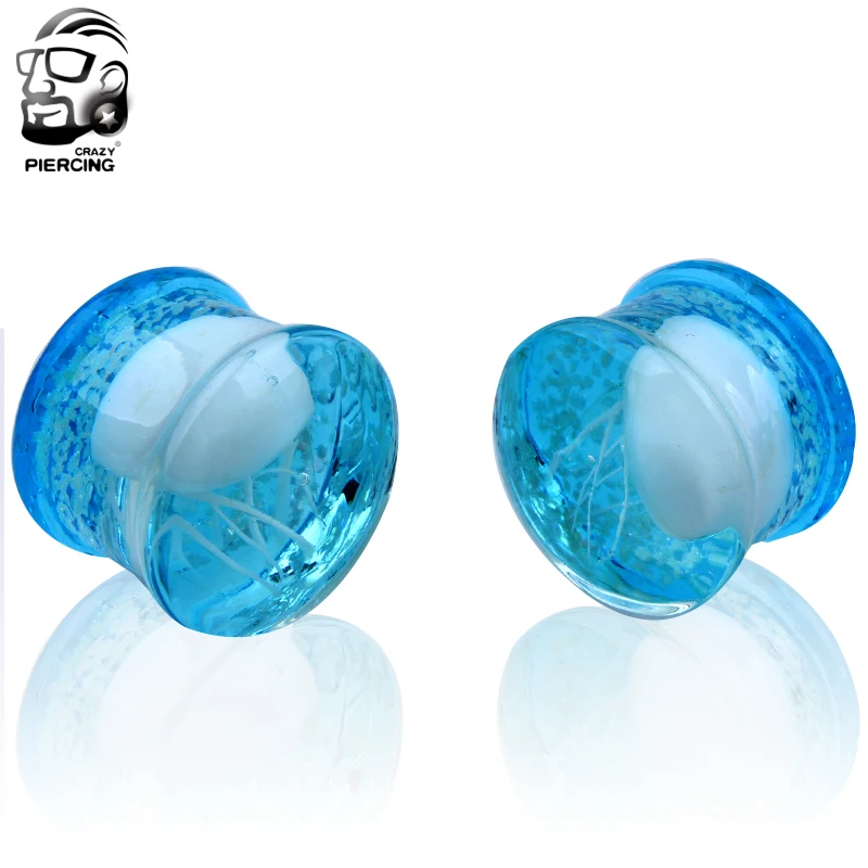Glow In The Dark Glass White Jellyfish Ear Guage Plug Body Tunnel Piercing Jewelry Ear Expander Stretcher