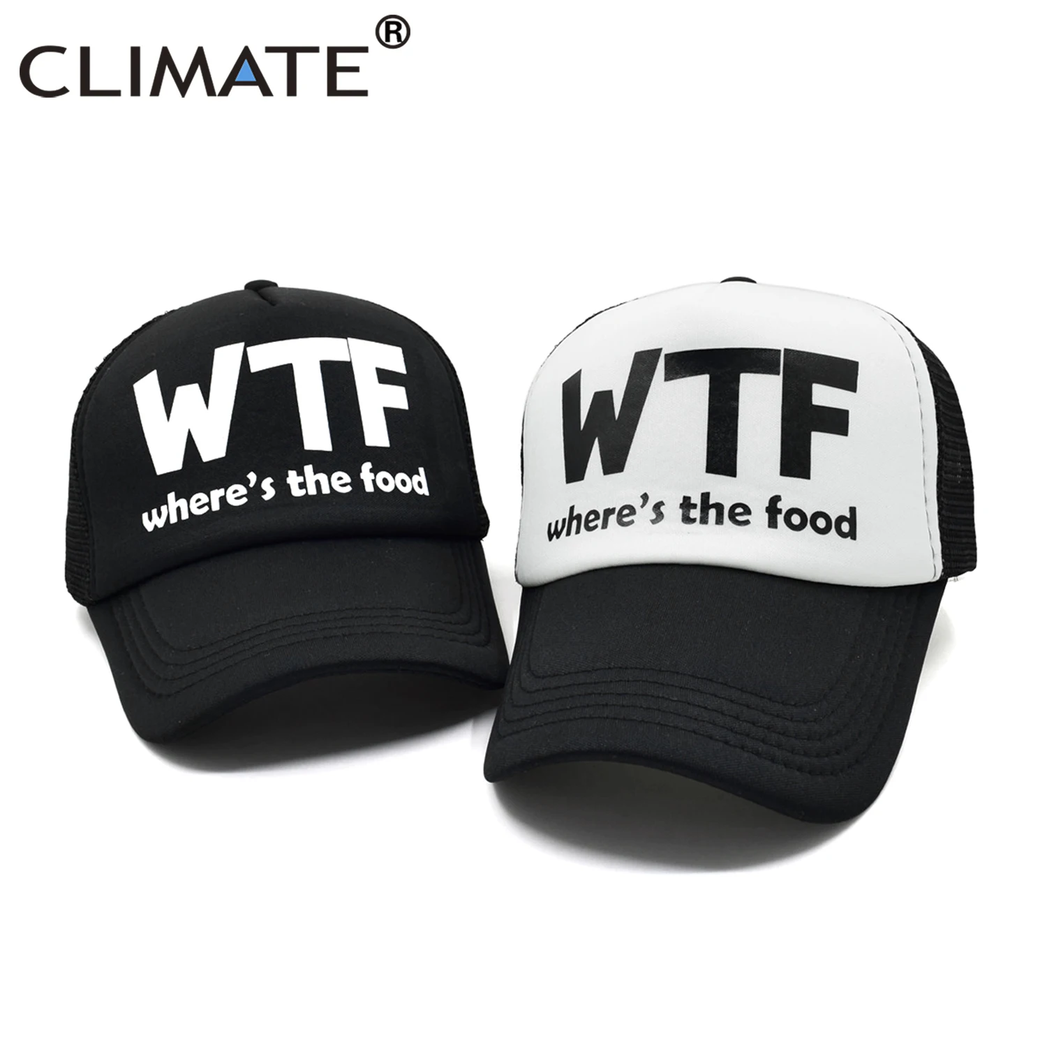 CLIMATE WTF Funny Trucker Caps Men Funny WTF Baseball Caps Foodie Snacks Cate Fans Cap Hip Hop Summer Mesh Caps for Men Women