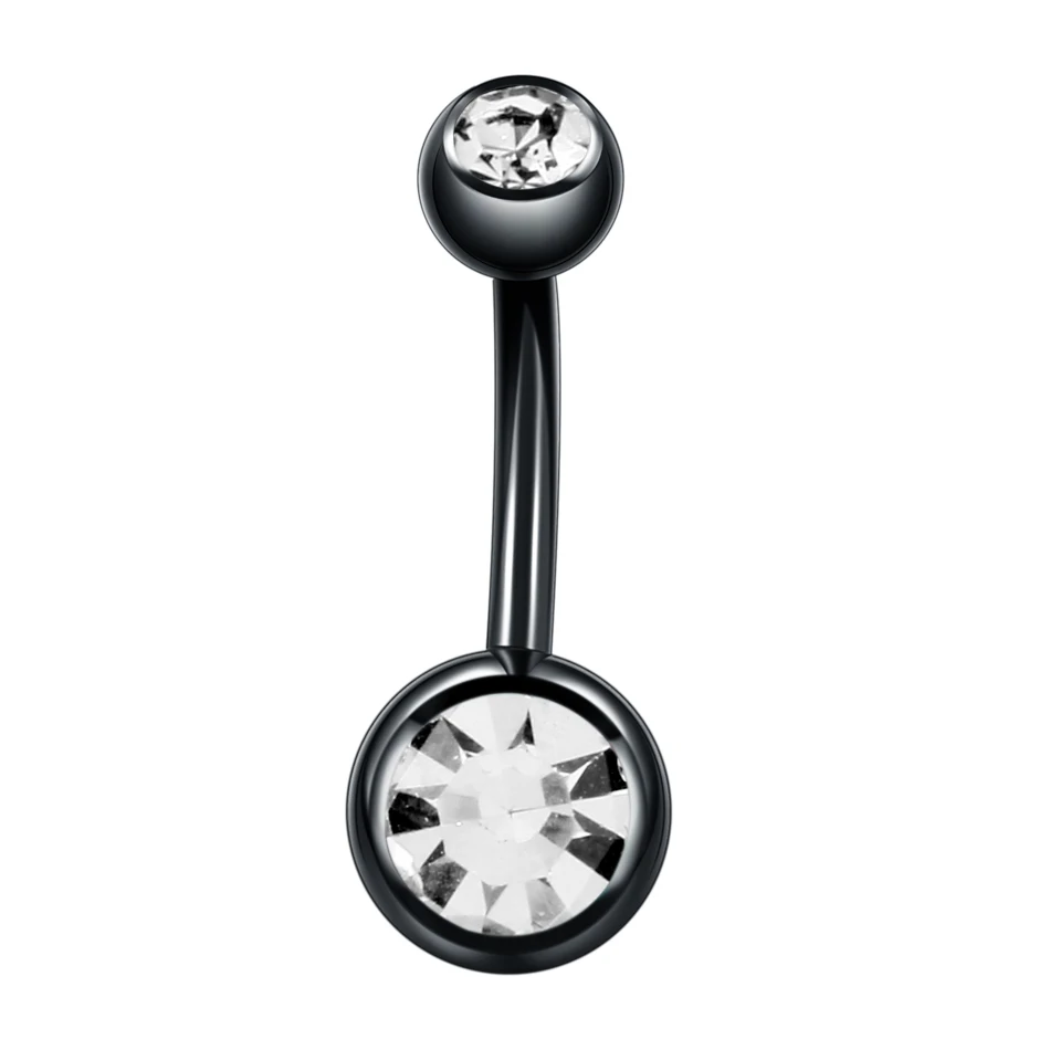 2PC 316l Surgical Black Assorted Colors With Double Zircon Balls Belly Button Ring Navel Piercing Body Jewelry 14g пирсинг