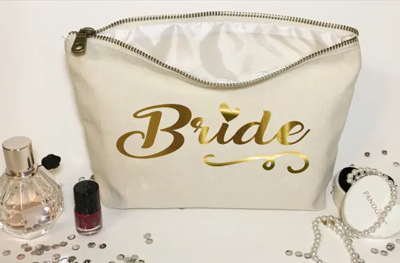 set of 7 Personalised names wedding bride tribe Make Up makeup comestic Canvas Bags Gift for Bridal Party Bags zipper pouches