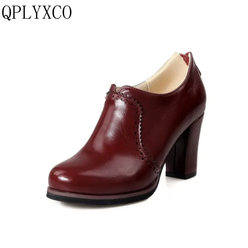 QPLYXCO 2017 Sale New Retro Big size 32-48 women high heels shoes ladies fashion pumps round toe Party dance wedding shoes 07-1