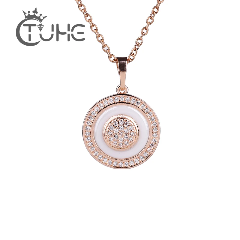 Female Vintage 585 Rose Gold Circle Pendant Necklaces For Women Fashion Healthy Ceramic Statement Necklace Elegant Jewelry Gift