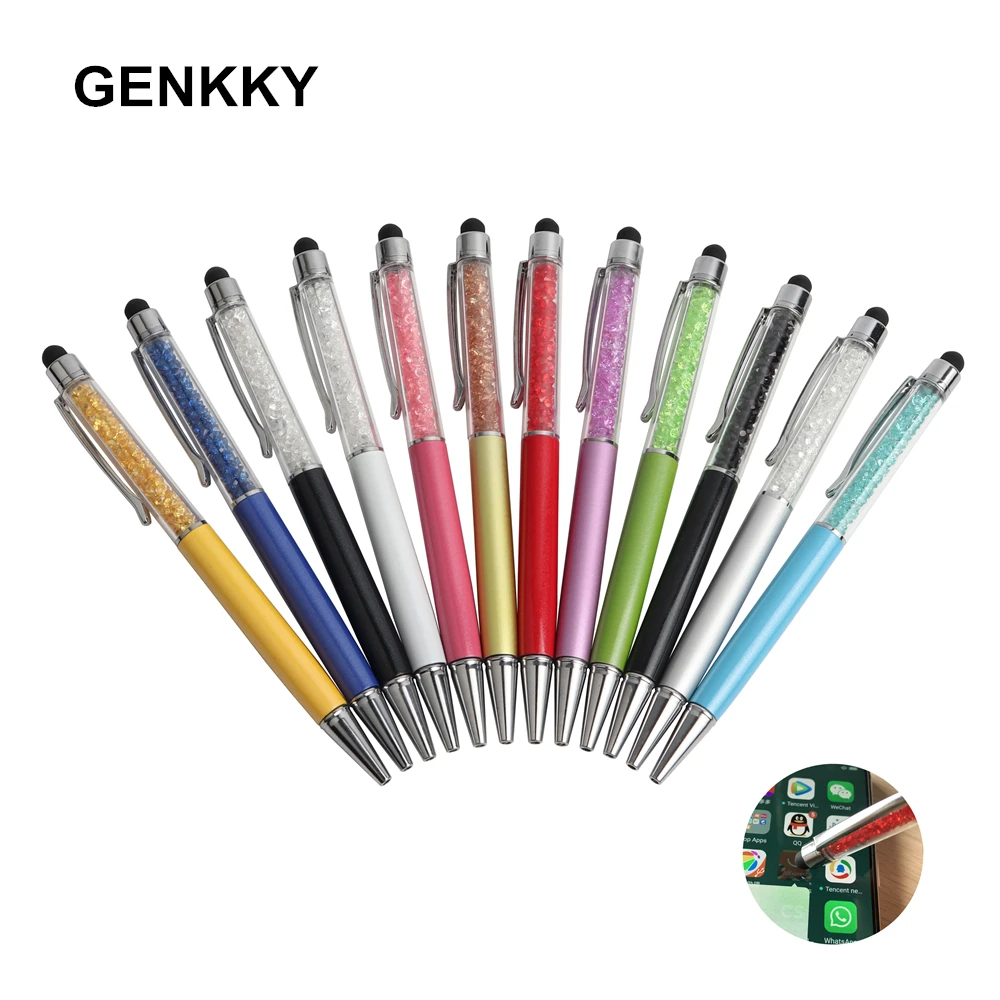 2Pcs/Set Crystal Ballpoint Pen Fashion Creative Stylus Touch Pen for Writing Stationery Office & School Pen Ballpen Black Blue