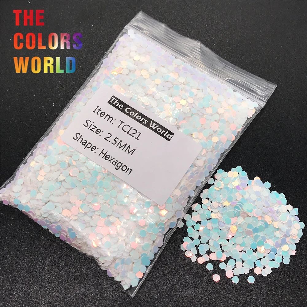 TCI21 Pearlescent Indescent Light Pink With Blue Hexagon Shape Nail Glitter Nail Art Decoration Nail Gel Makeup DIY Accessorie