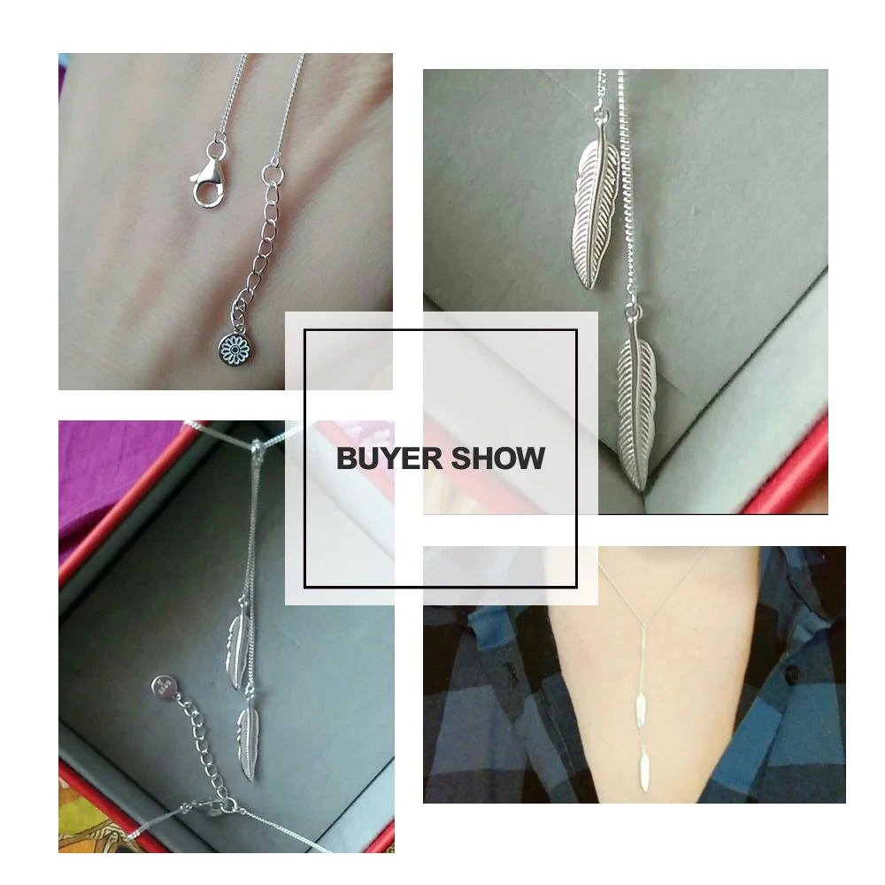 SA SILVERAGE  Fine Jewelry Silver Wedding Pendants For Women Feather Tassel Pendant Necklace Real 925 Sterling Silver Necklaces