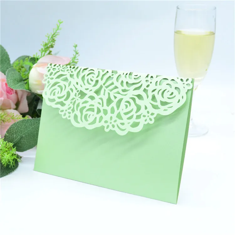 

Mint green laser cut wedding tri-fold invitation card elegant