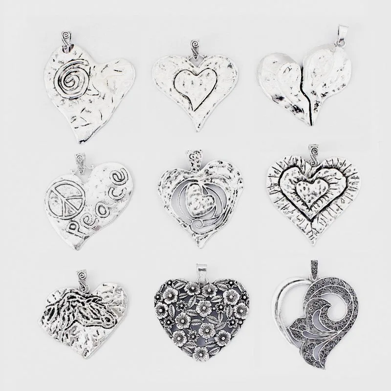 

2Pcs Tibetan Silver Hammered Large Abstract Spiral Heart Angle Wings Charms Pendant For DIY Necklace Jewelry Making Supplies