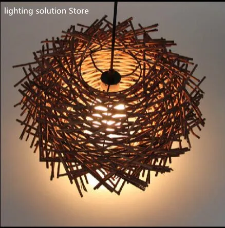 Nordic Hand-woven Cany Art Creative Lamp Wood Lamps Lighting E27 Novelty Nest Bird Cage Pendant Lights Free Shipping