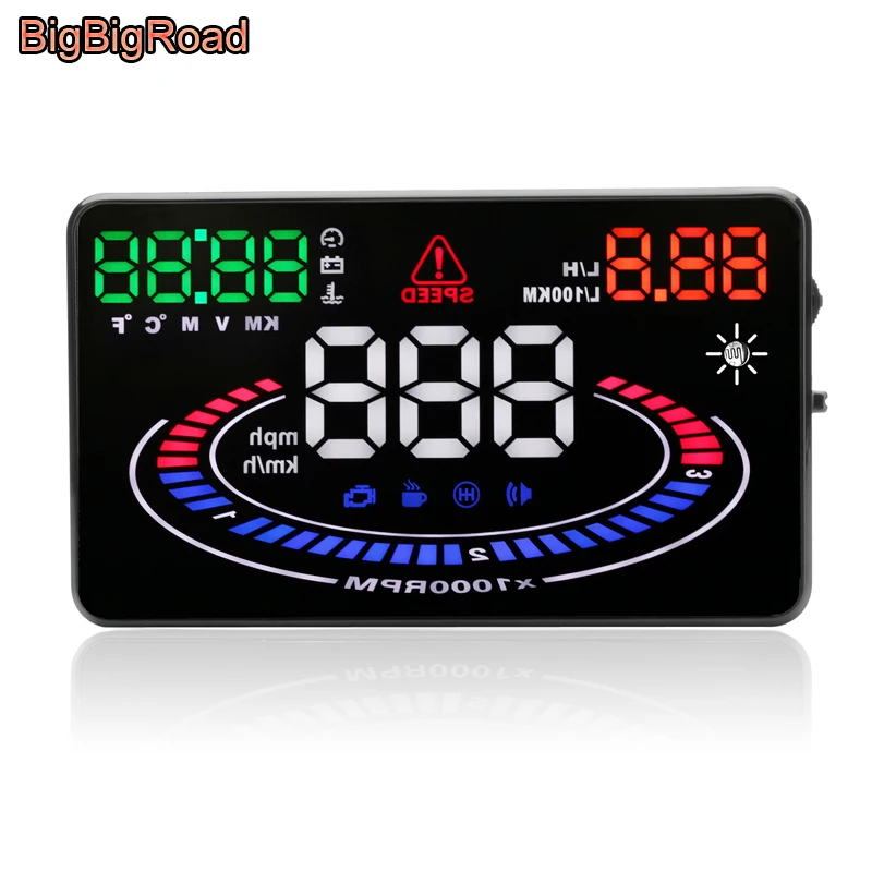 BigBigRoad Car HUD Head Up Display OBD 2 Interface Smart Digital Speedometer Windscreen Projector Overspeed voltage Fuel Alarm