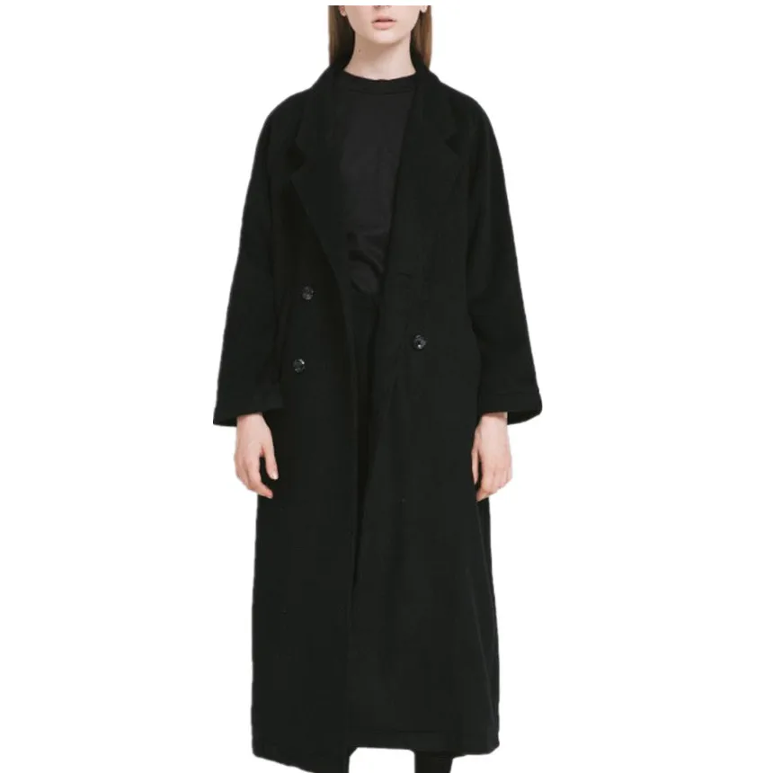 

Winter Women Simple Oversized Double breasted Wool Long Coat turn down collar loose cashmere coat