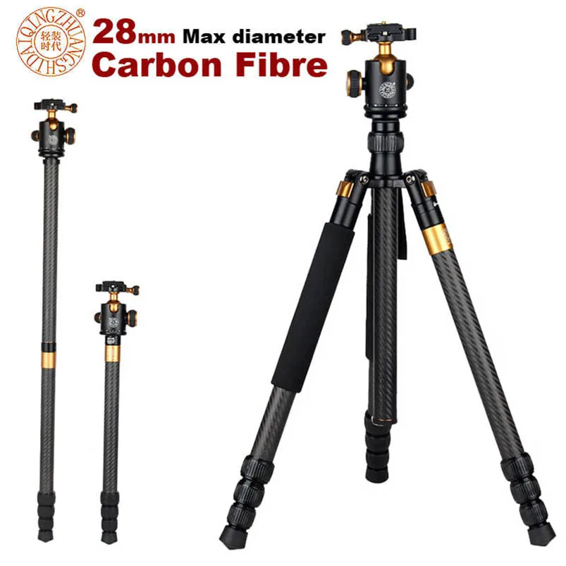 New QZSD Q1088C Professional Carbon Fiber Tripod Monopod With Ball Head For DSLR Camera / Portable Travel Camera Tripod Stand