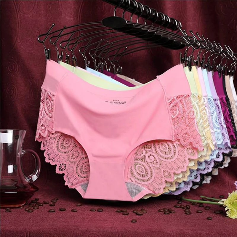 Mutandine da donna in seta di ghiaccio intimo Sexy pizzo all'uncinetto floreale mutandine senza cuciture slip traspiranti da donna in cotone con cavallo elastico