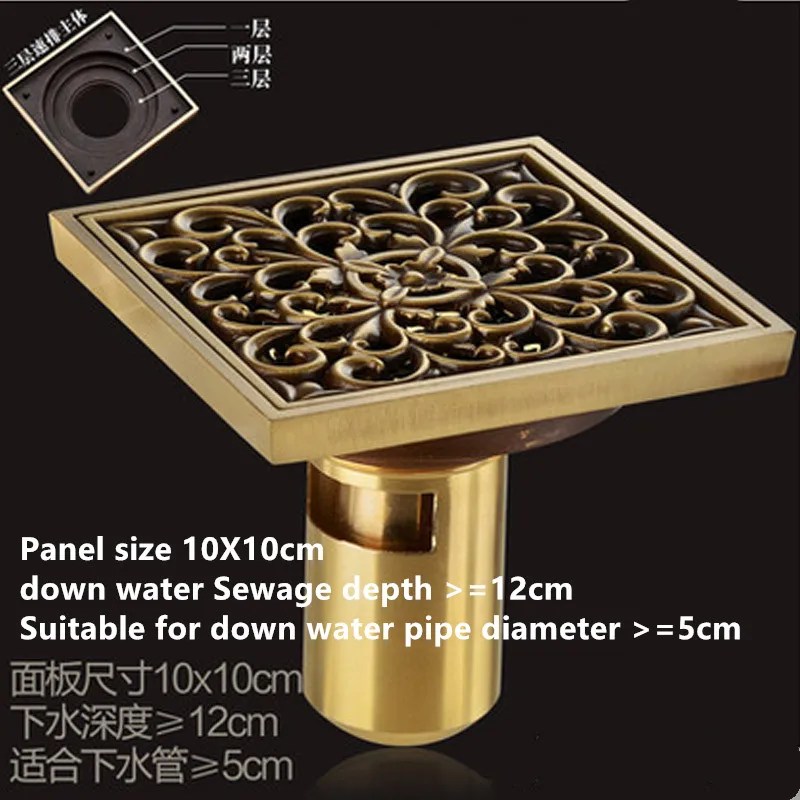 European-style garden carved brass floor drain,Antique square deodorization bathroom floor drain,J14266