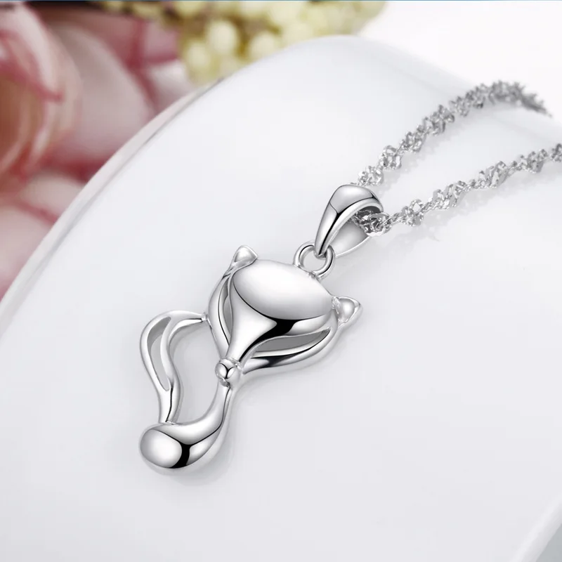 New Fashion 925 Sterling Silver Animal Fox Pendant Necklace for Women Girl Lovely Collier Choker Necklaces Collar Jewelry