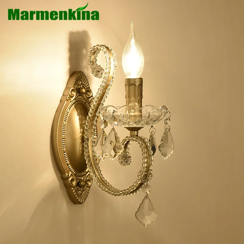 

American style wall lamp bedside bedroom study aisle stairs balcony simple iron retro crystal candle wall light E14 AC110-240V