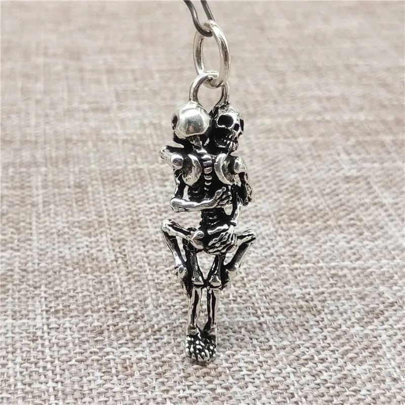 925 Sterling Silver Skeleton Skull Hug Forever Love Sex Pendant for Necklace