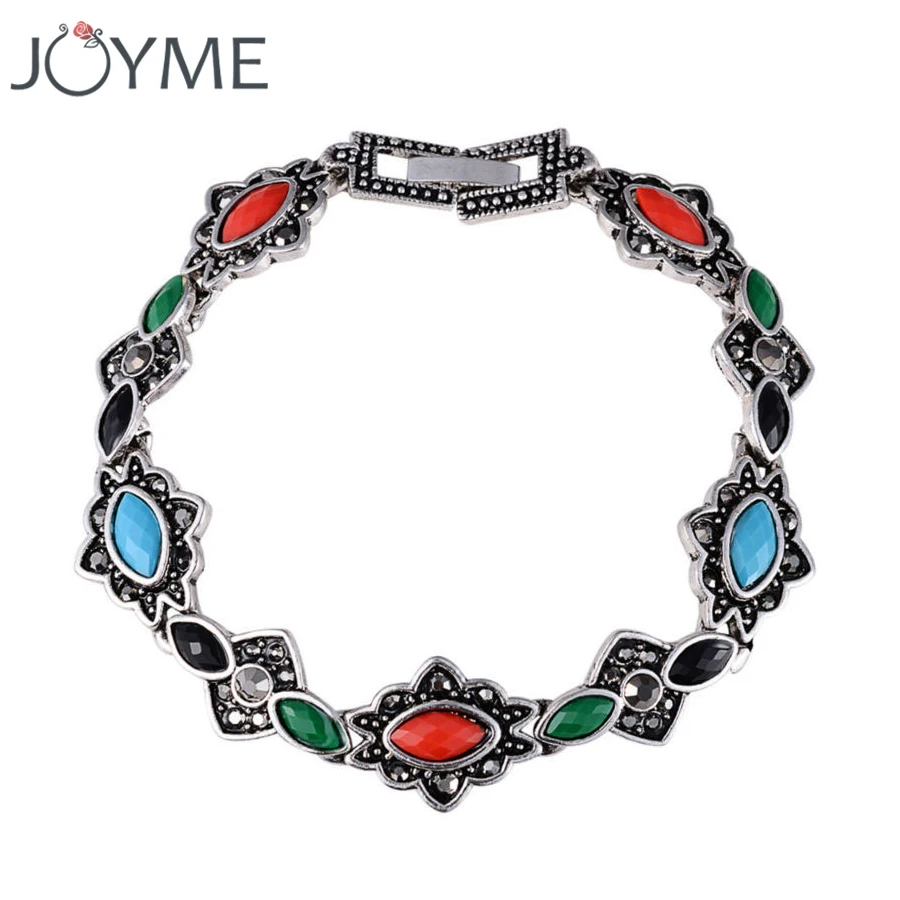 Joyme Brand Turkish bracelets for women Clear Resin Stone Statement  Antique Silver Plated Bracelete Femme Factory Direct