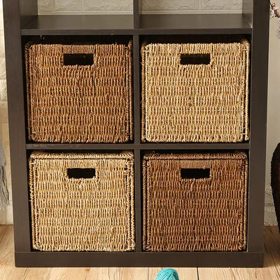 Crafts Creative Handmade Straw Folding Storage Basket Rattan Magazine Weaving BasketBookcase Basket